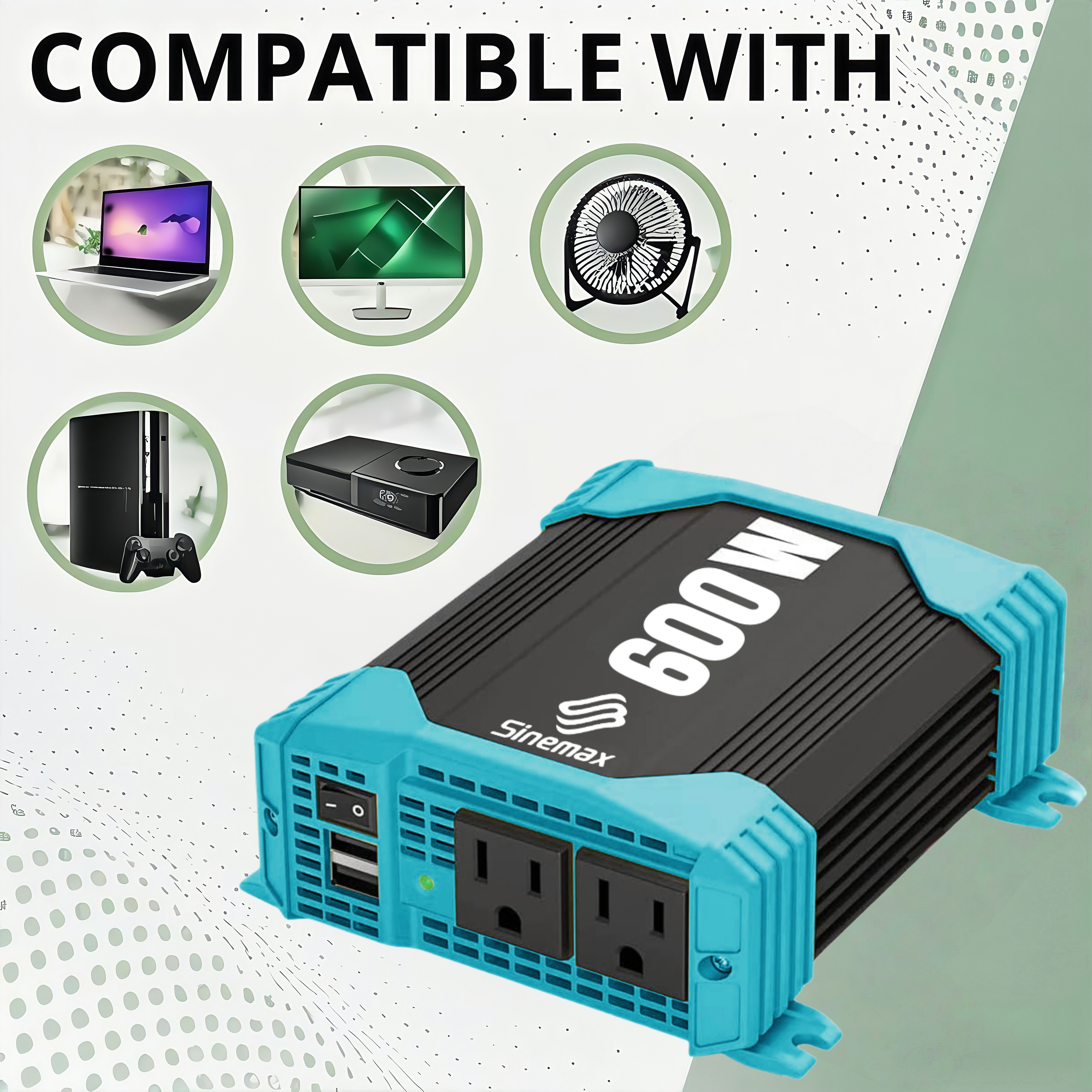 Automotive 600W 12V 110V DC à AC Onduleur de puissance d'onde sinusoïdale modifiée pour la voiture