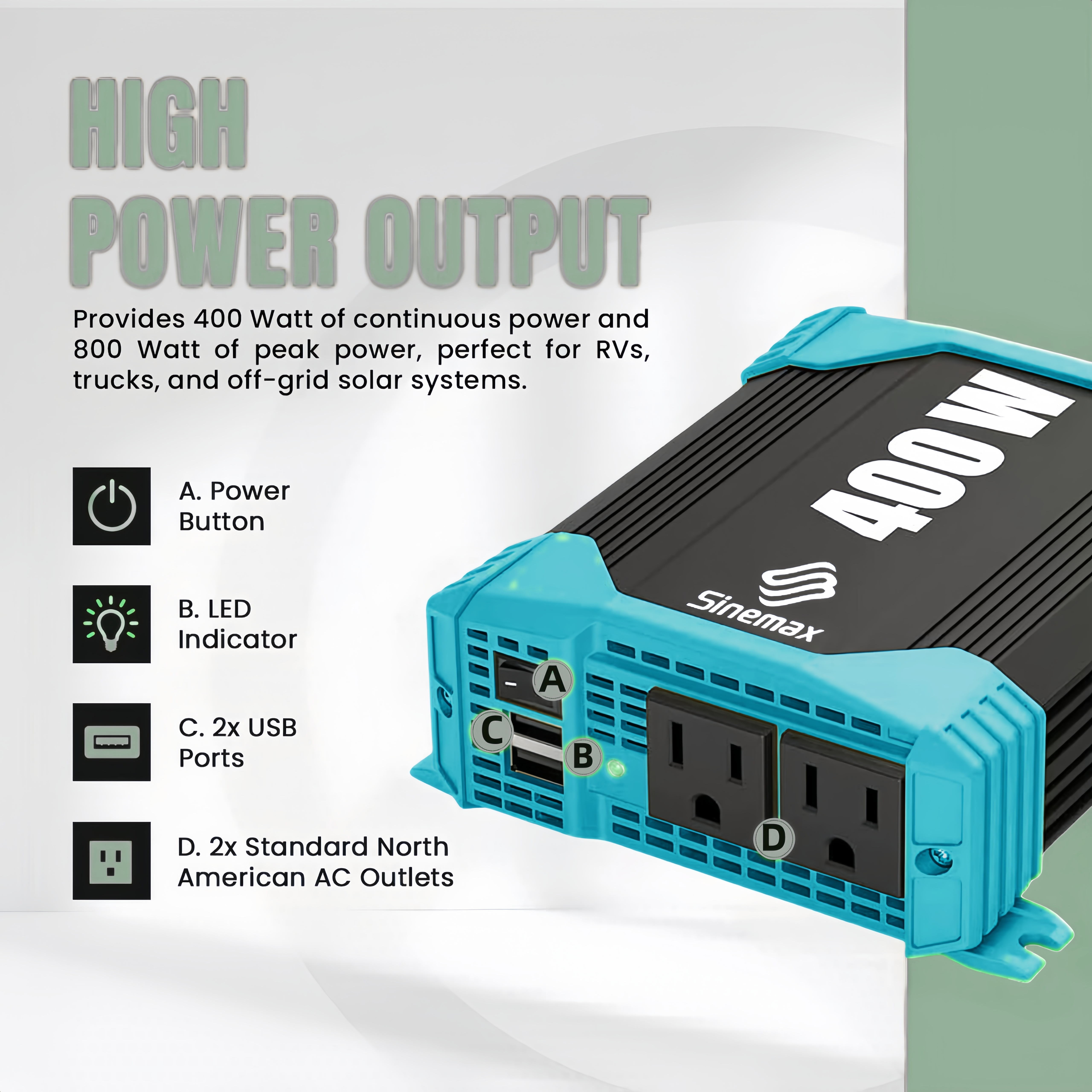 Portátil 400W 12V 110V DC para CA Modificado onda senoidal inversor de energia 