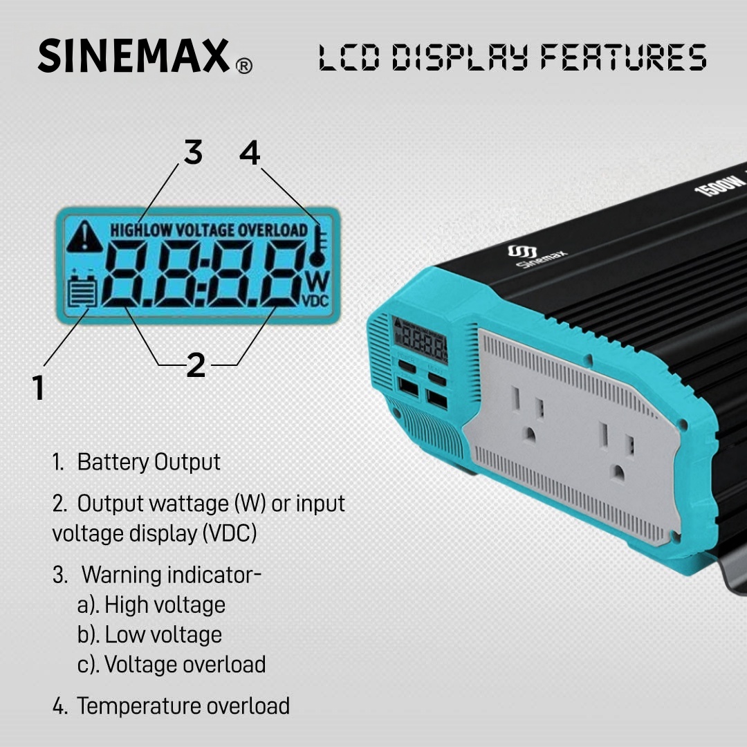 1500W 12V 110V DC à AC Onduleur de puissance d'onde sinusoïdale modifiée avec efficacité Max 90%