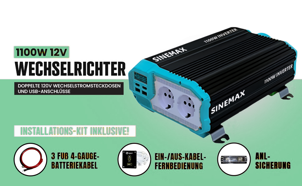 1100W 12v 230V DC à AC Onduleur de puissance à onde sinusoïdale modifiée avec certification CE / ICE