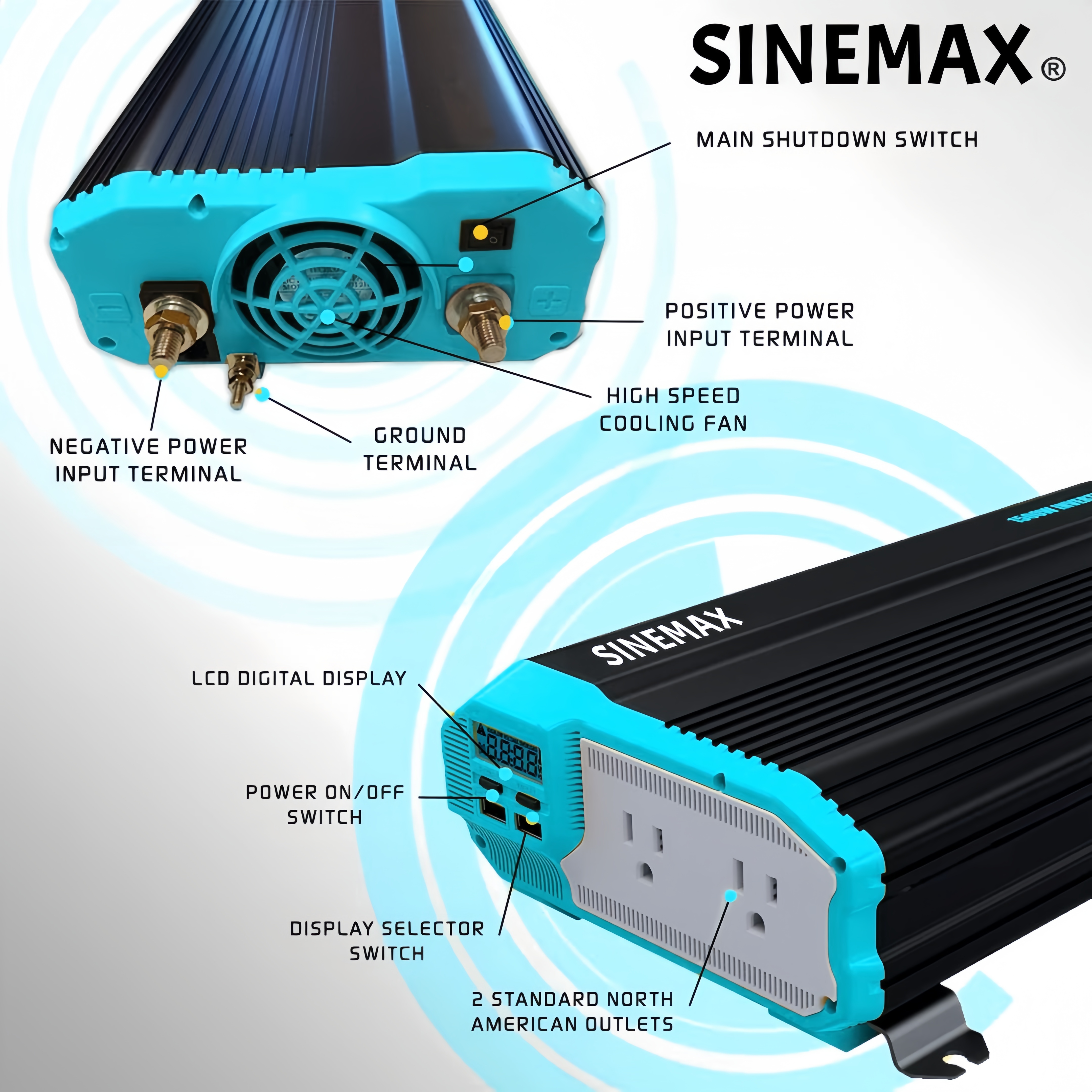 1500W 12V 110V DC à AC Onduleur de puissance d'onde sinusoïdale modifiée avec efficacité Max 90%