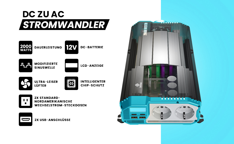 1100W 12v 230v DC To AC Modified Sine Wave Power Inverter