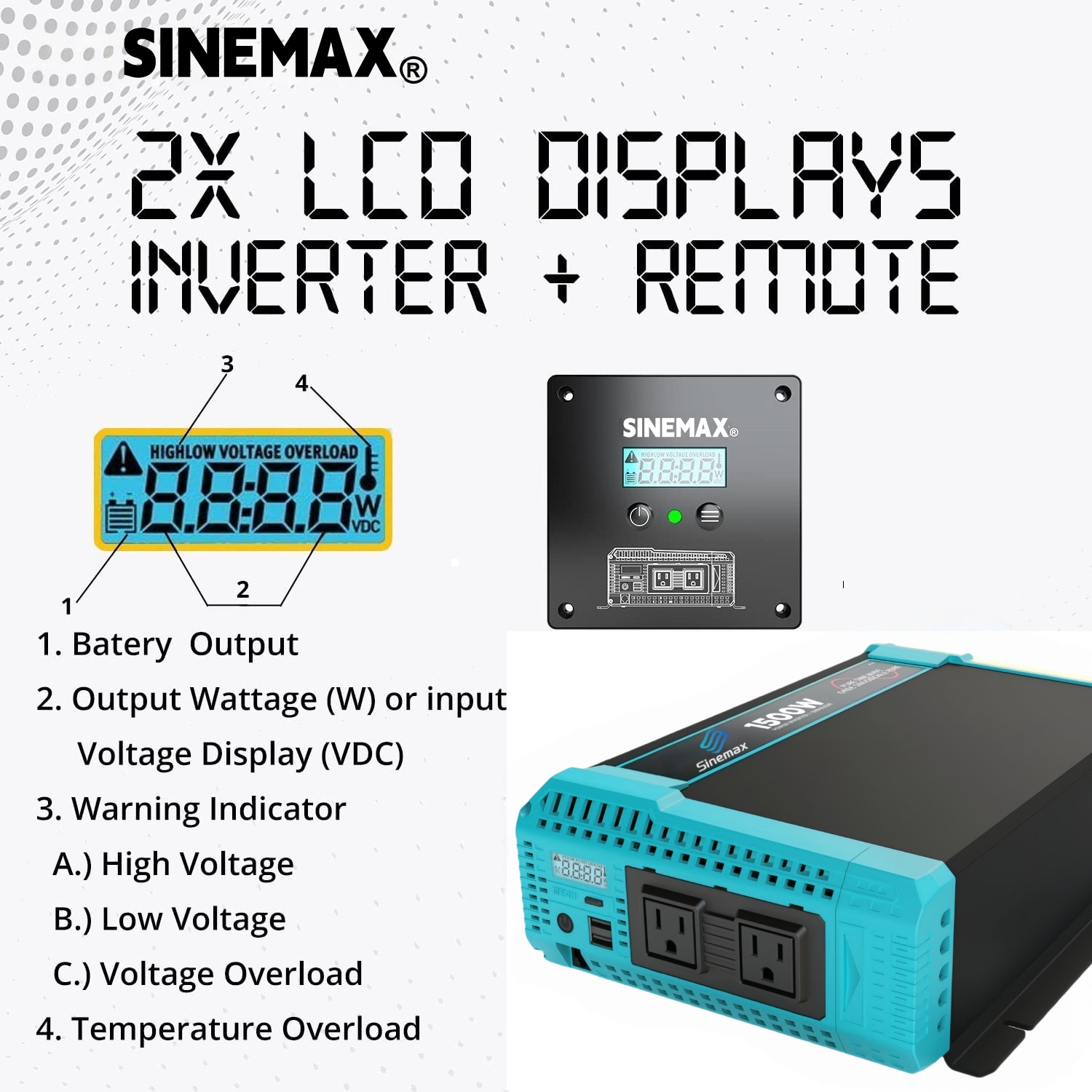 12V 110V 1500W Pure Sine Off Grid Power Onduleur pour le système solaire domestique