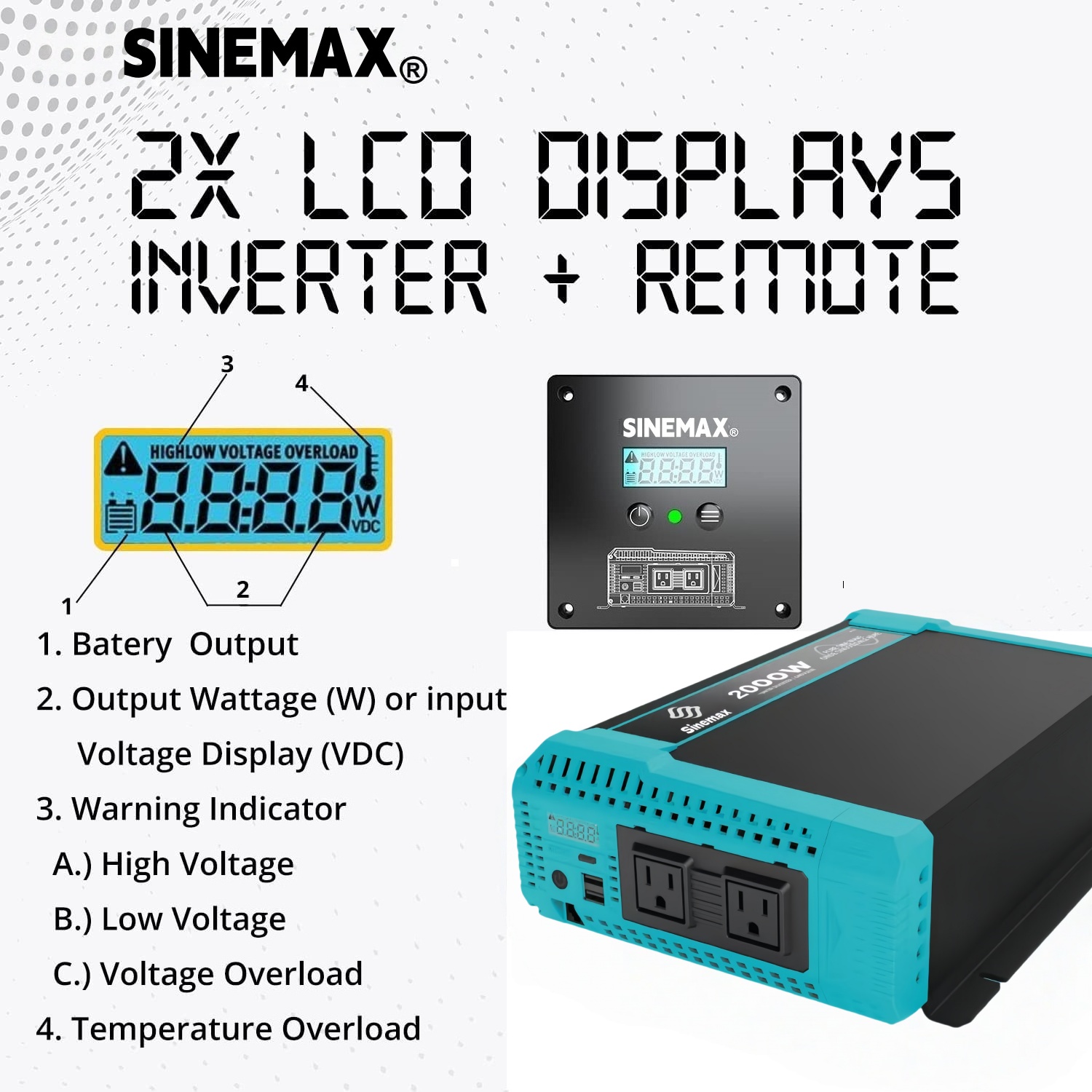12V 110V 2000W Pure Sine Off Grid Power Onverter 