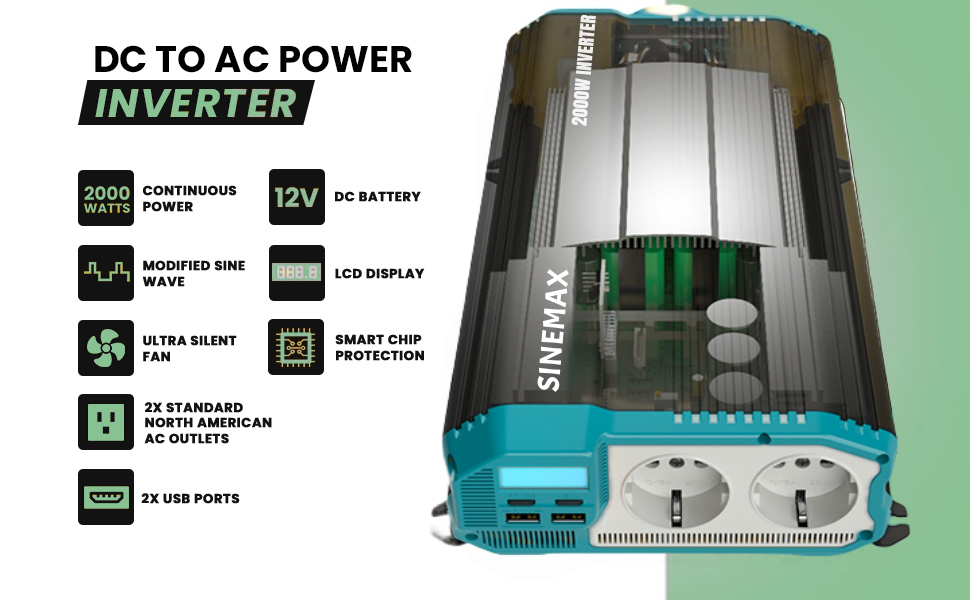 2000W 1230V 230V DC à AC Onduleur de puissance d'onde sinusoïdale modifiée pour la voiture