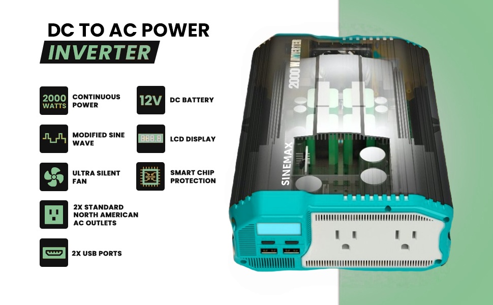 Onduleur de puissance de l'onde sinusoïdale modifiée avec 2000W 12v 110V DC à AC pour RV / voiture